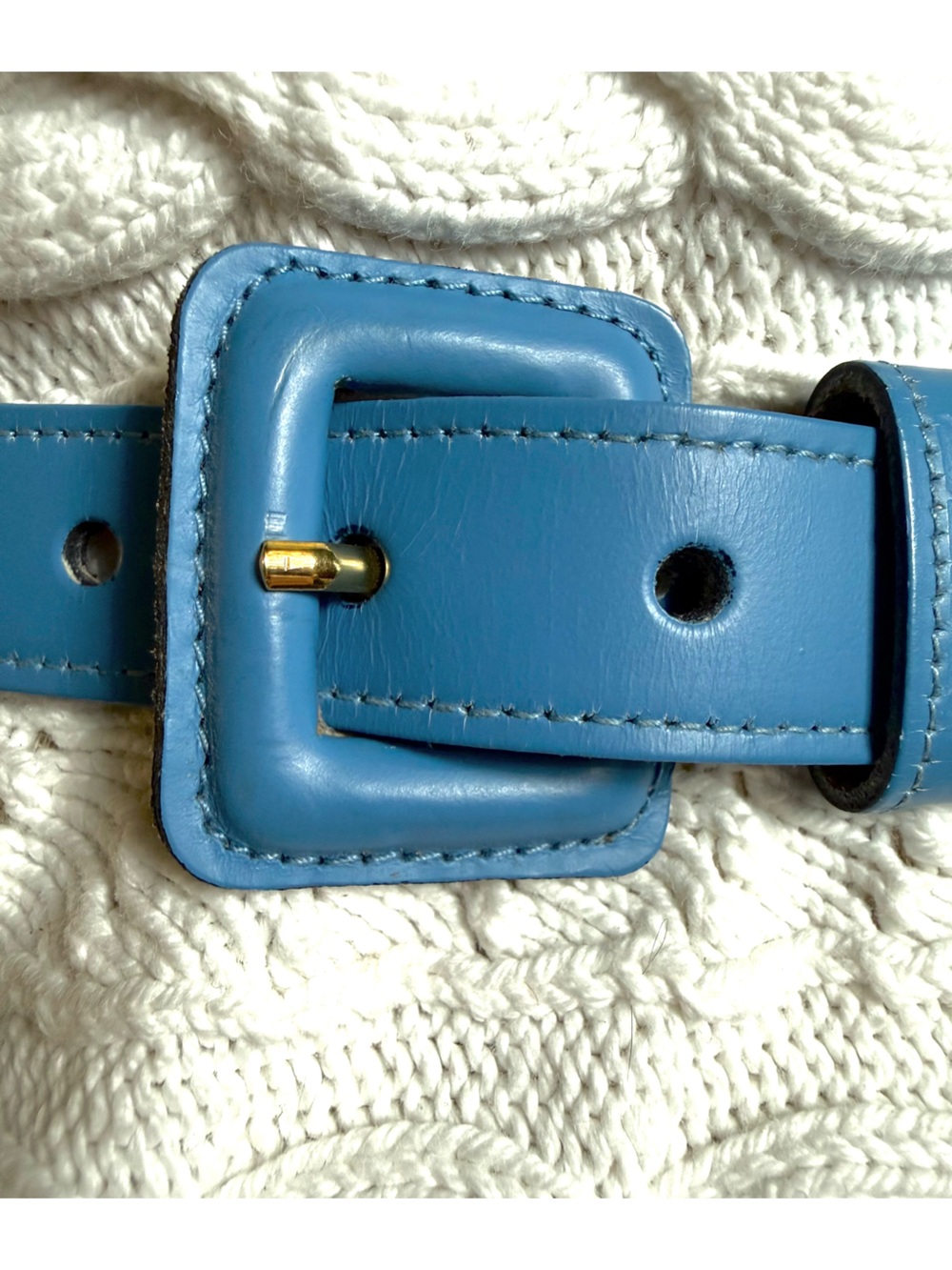 Anne Klein Sky Blue Leather Woman’s Belt with Embossed Logo - Picture 4 of 10